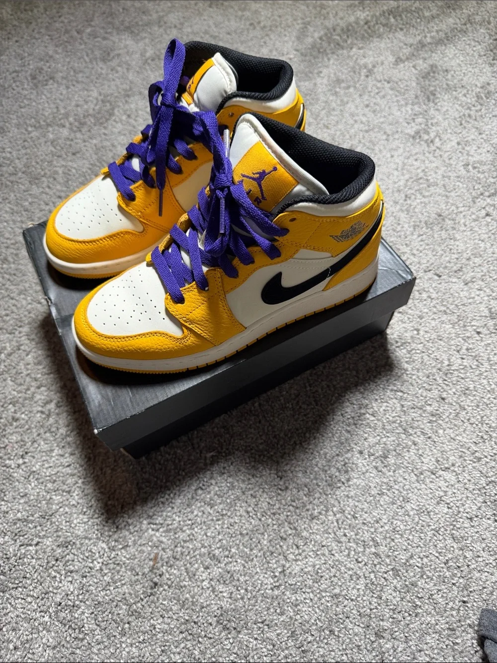 Jordan Yellow, Purple & White High-Top Sneakers